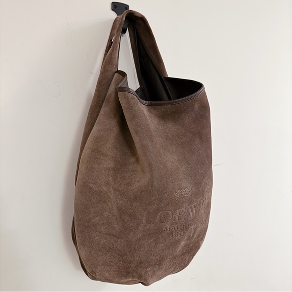 Loewe Brown Suede XL Logo Hobo Shoulder Carryall Bag - Picture 3 of 10